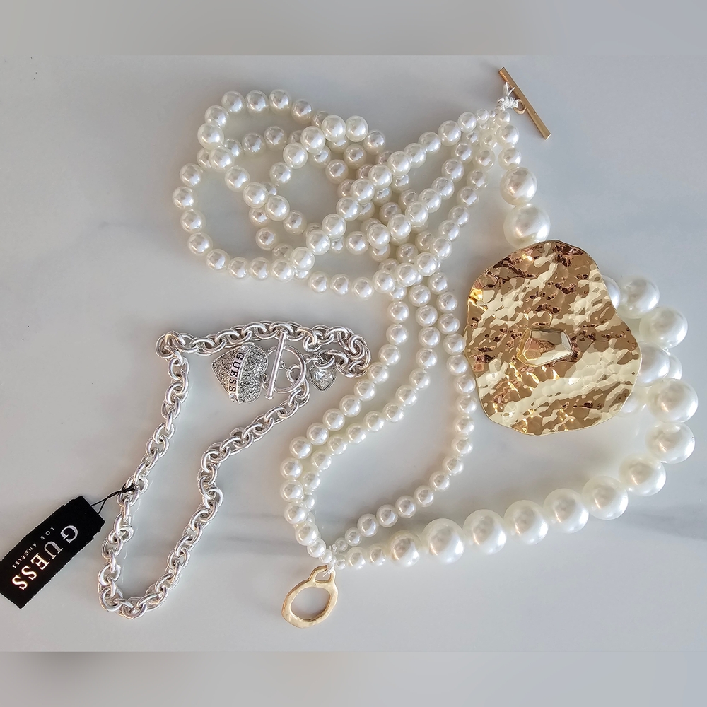 Guess Heart Necklace & Pearl Necklace Set – New with Tags